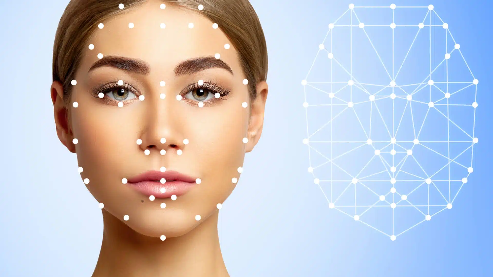 Health Hub 26 Facial recognition technology with biometric face scanning points and digital grid overlay